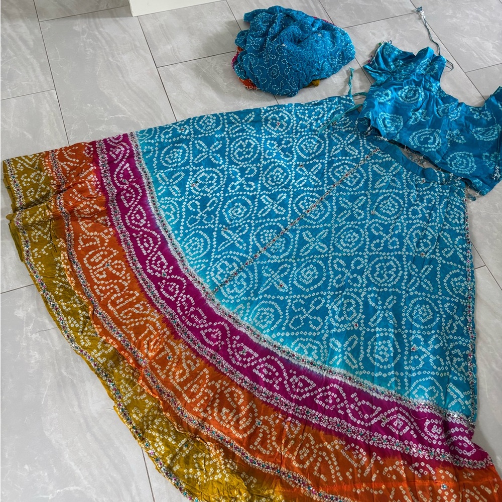 Colorful Bohemian Lengha set with Blouse and dupatta